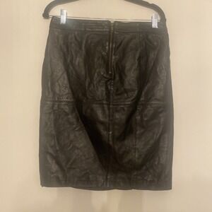 80's 90's Vintage Worthington Black Lamb Skin Leather Pencil Midi Skirt Size 8